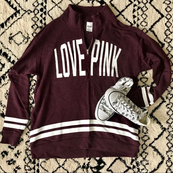 PINK Victoria's Secret Tops - VS PINK Maroon Half-zip Pull-over Sweatshirt